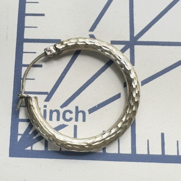 Vintage Textured Sterling Silver Medium Hoop Earrings Minimalist Signed AAJ Ster - Picture 10 of 10